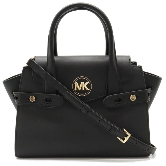 Michael Kors Carmen Medium Black Gold Saffiano Leather Satchel Bag NWT
